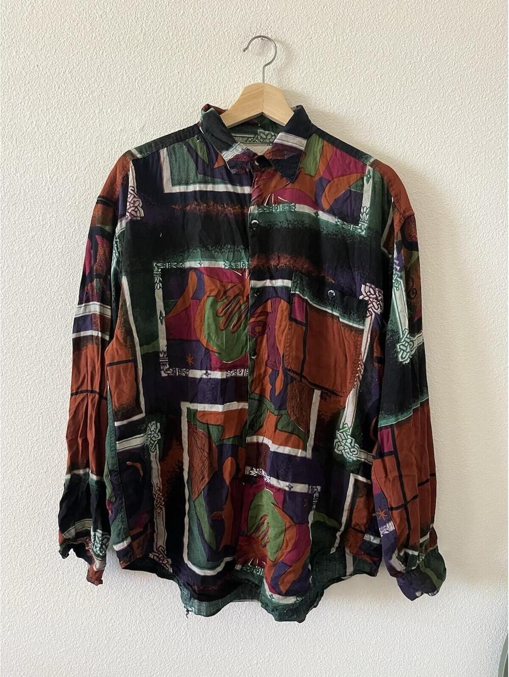 Vintage Goouch Abstract Silk Rayon Button Up Shirt L⁠